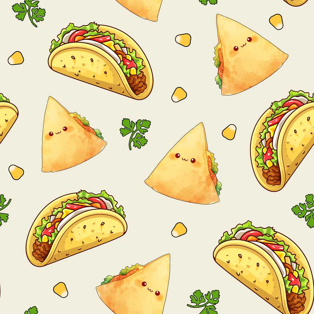 Cute Kawaii Tacos and Wraps Cream Background Decorative