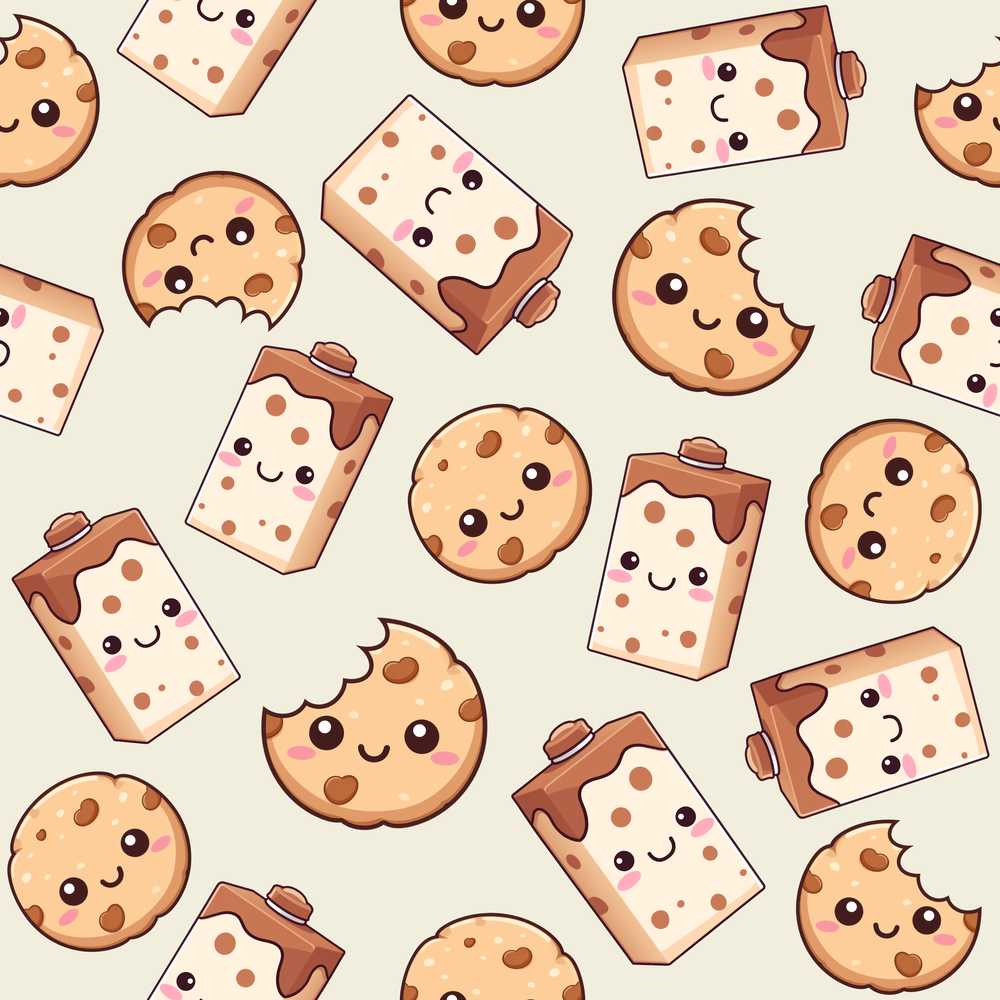 Cute Kawaii Cookies and Chocolate Milk Carton Cream Background