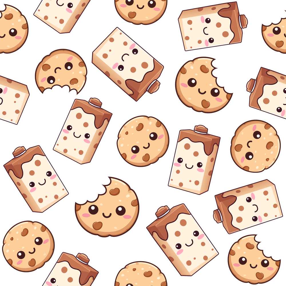 Cute Kawaii Cookies and Chocolate Milk Carton Grey Background