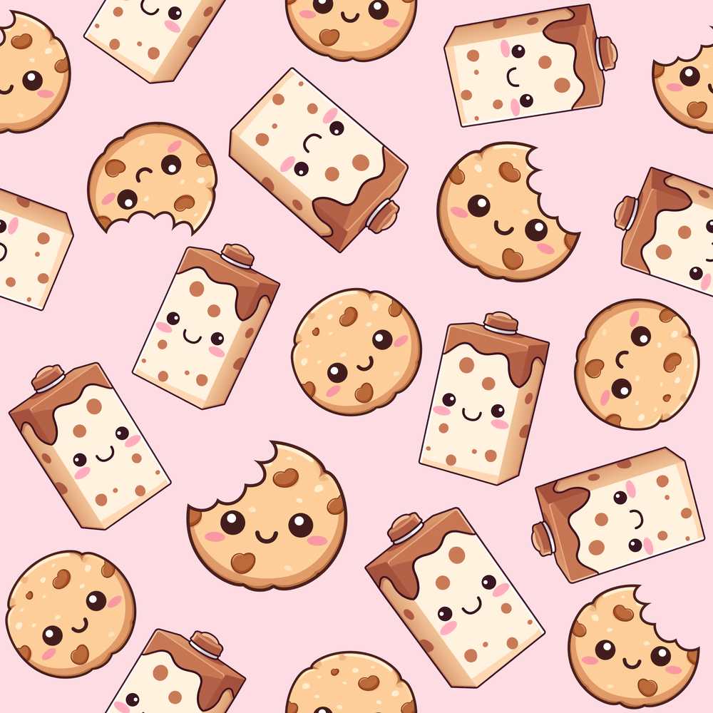 Cute Kawaii Cookies and Milk Cartons on Pink Background