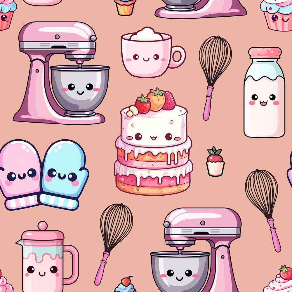 Kawaii Baking Mixer Cake and Cupcake Tools on Peach