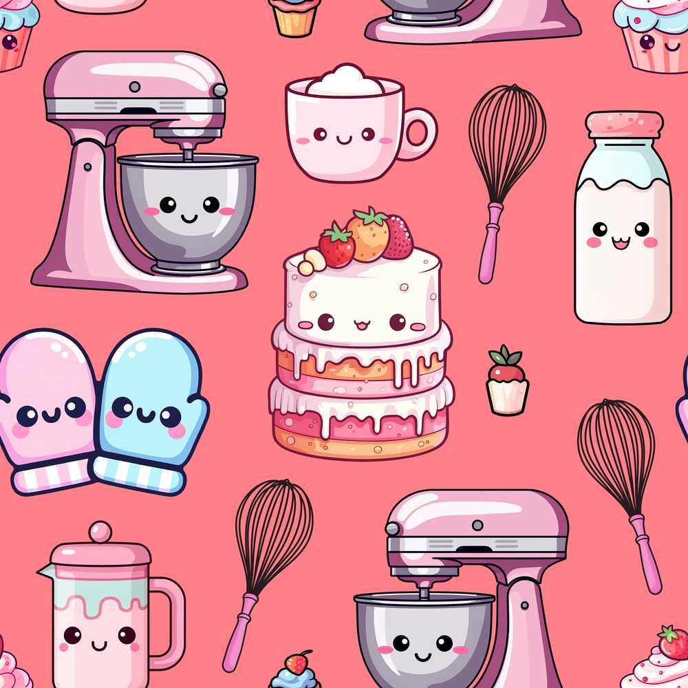 Kawaii Baking Mixer Cake and Cupcake Tools on Coral