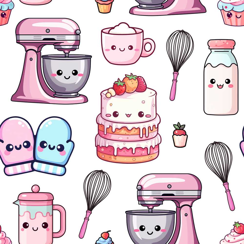 Kawaii Baking Mixer Cake and Cupcake Tools on Light Grey