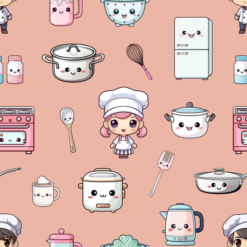 Kawaii Kitchen Chef Girl Cooking Utensils on Peach
