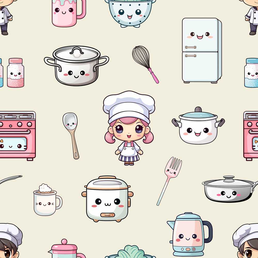 Kawaii Kitchen Chef Girl Cooking Utensils on Cream