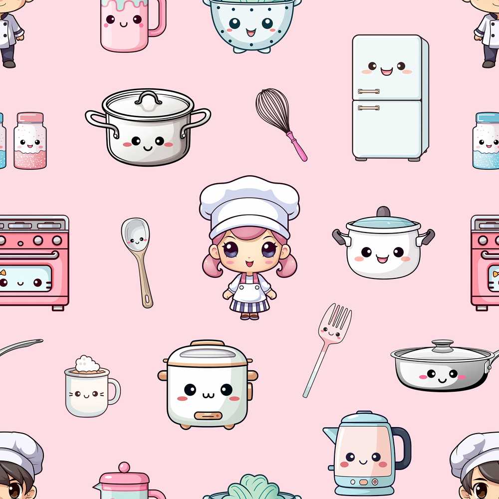 Kawaii Kitchen Chef Girl Cooking Utensils on Pink