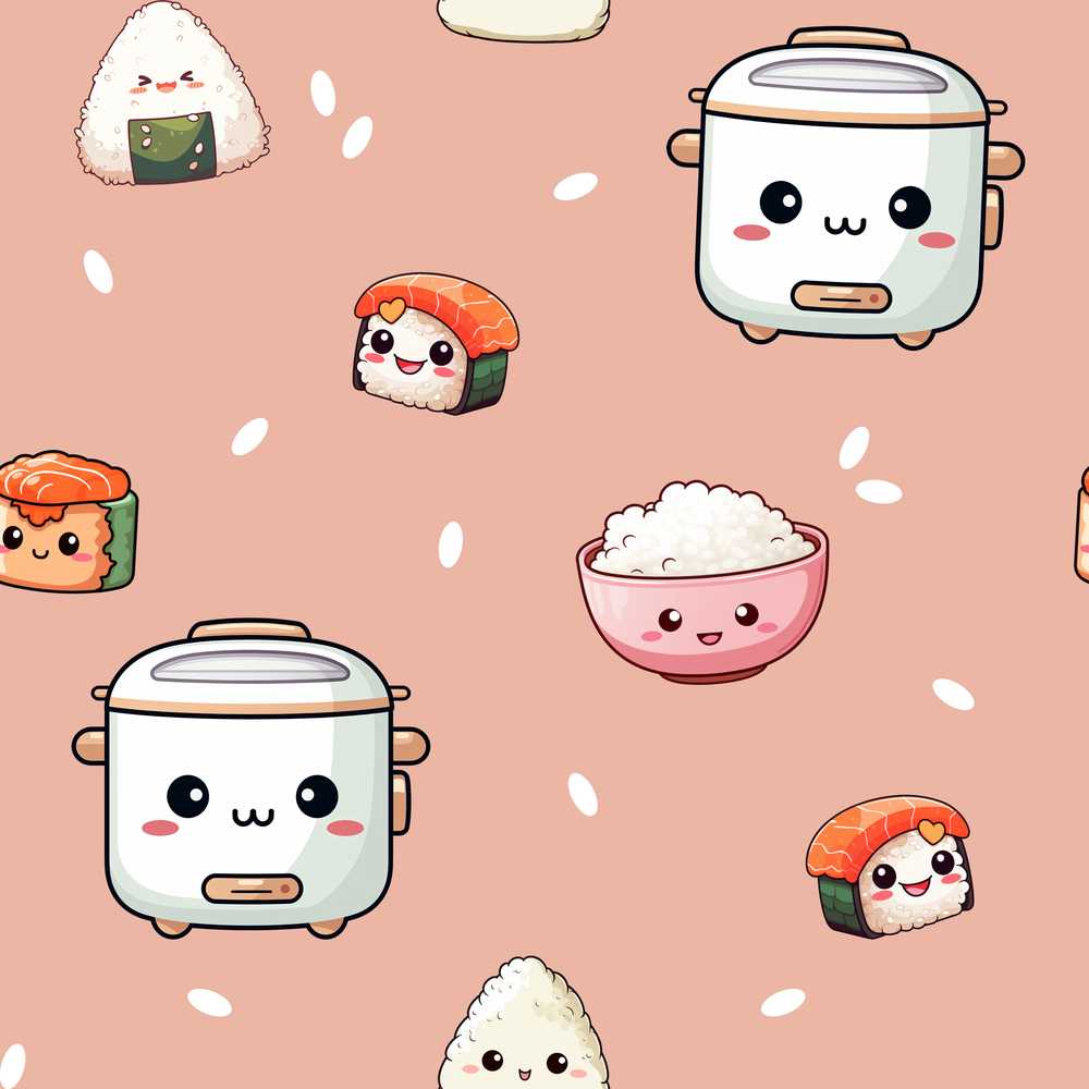 Cute Kawaii Sushi Rice Cooker Bowl Peach Background