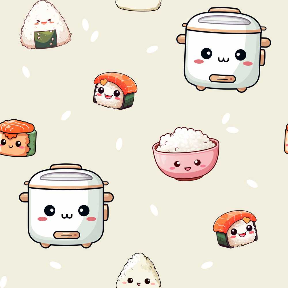 Cute Kawaii Sushi Rice Cooker Bowl Cream Background