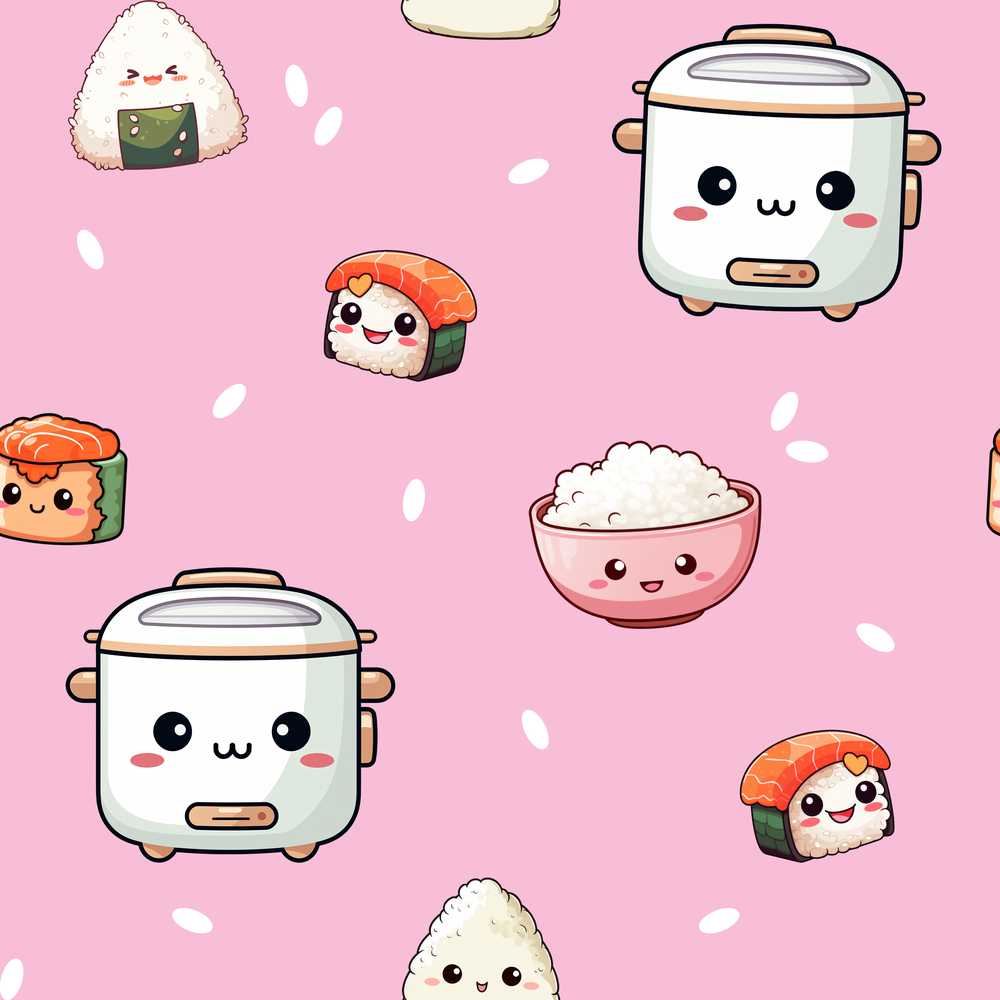 Cute Kawaii Sushi Rice Cooker Bowl Blush Pink Background