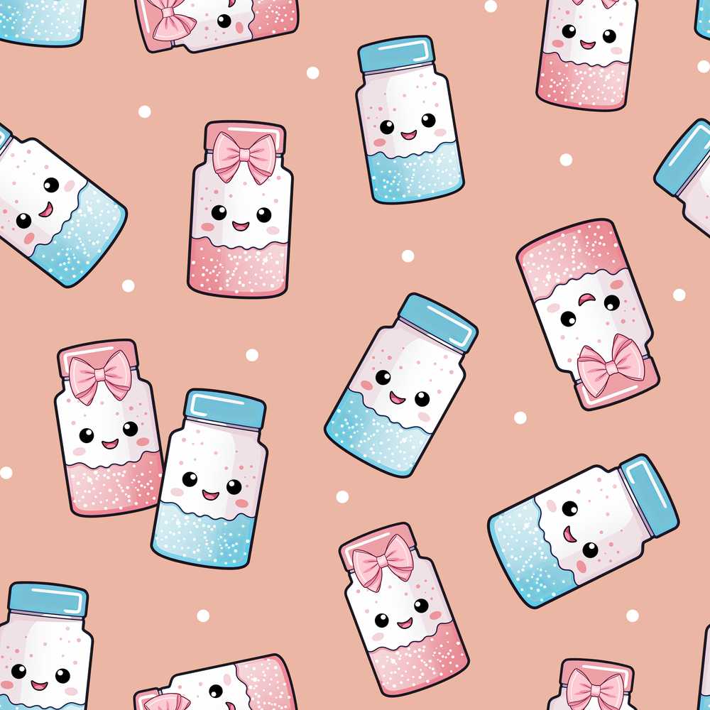 Cute Kawaii Sugar Jar Bottles with Glitter Sprinkles Peach Background