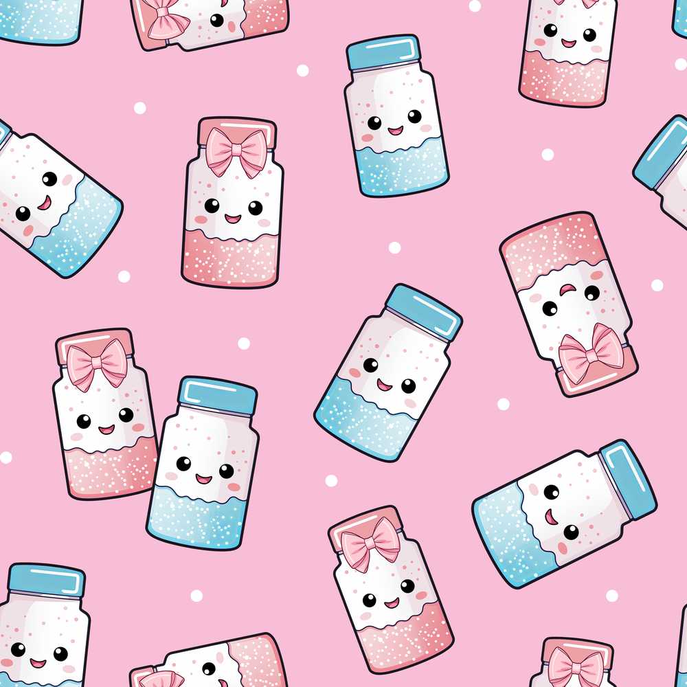 Cute Kawaii Sugar Jar Bottles with Glitter Sprinkles Pink Background