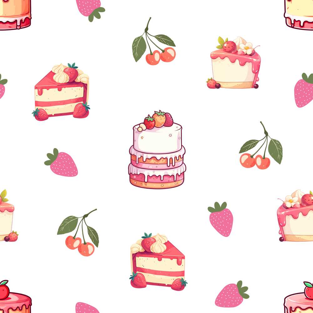 Cute Strawberry Cake Cherry Dessert Light Grey Background