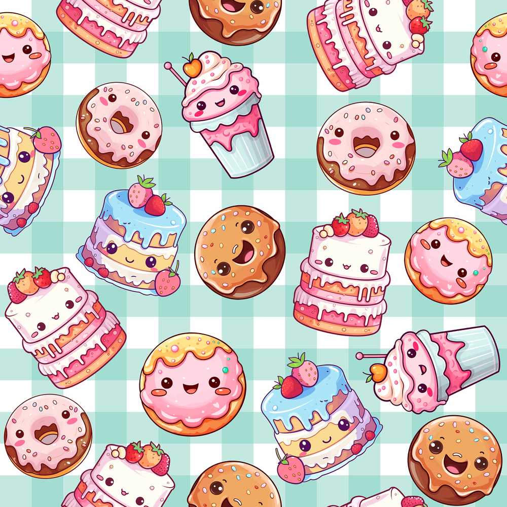 Kawaii Donut Cake Cupcake Sweet Dessert Mint Gingham