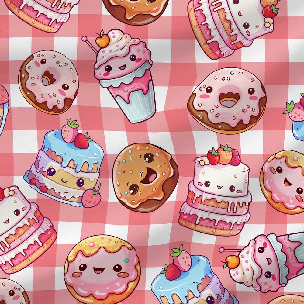 Kawaii Donut Cake Cupcake Sweet Dessert Yellow Gingham