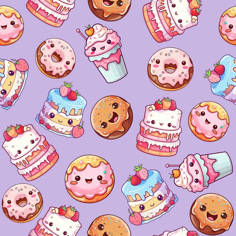 Kawaii Donut Cake Cupcake Sweet Dessert Lavender Illustration