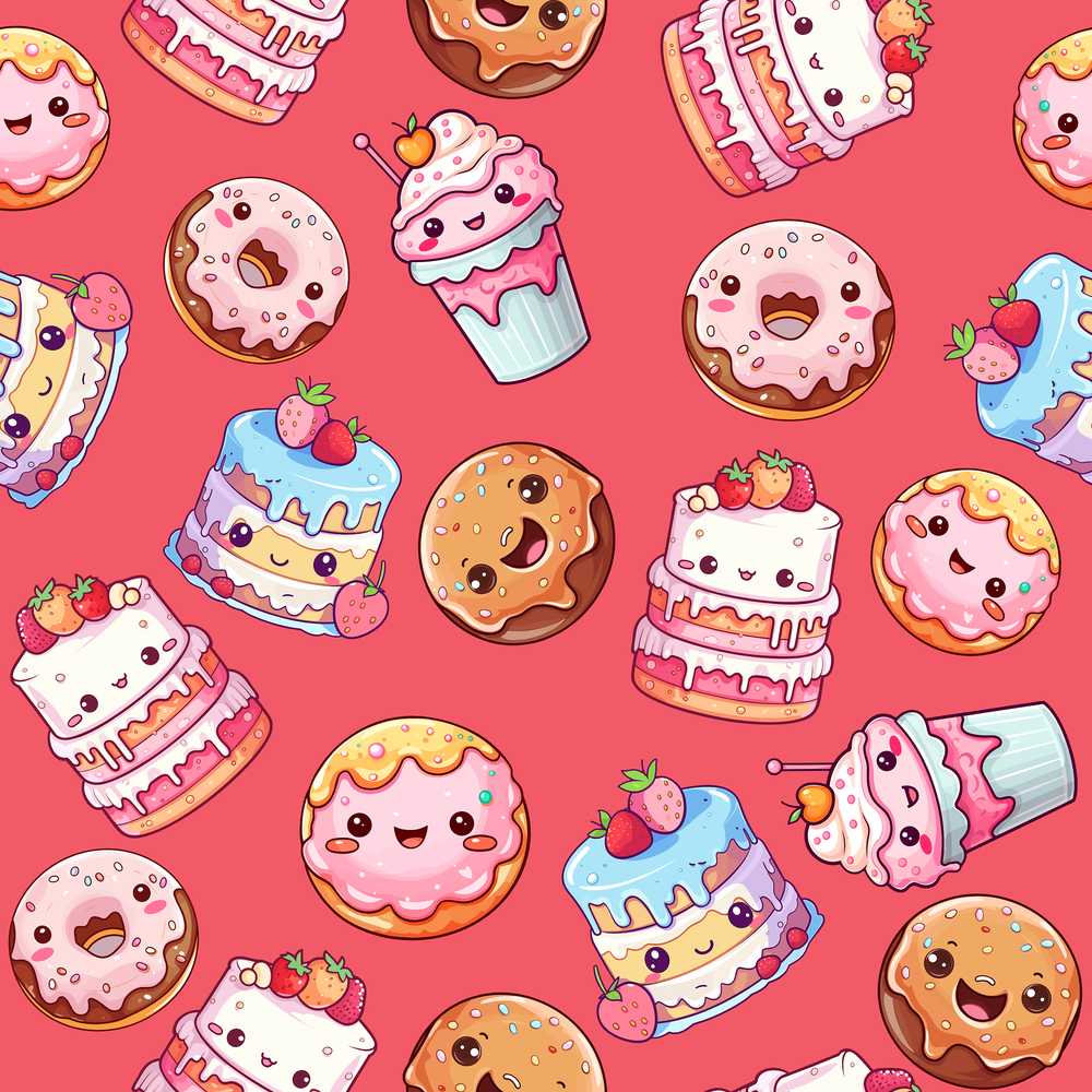 Kawaii Donut Cake Cupcake Sweet Dessert Coral Red