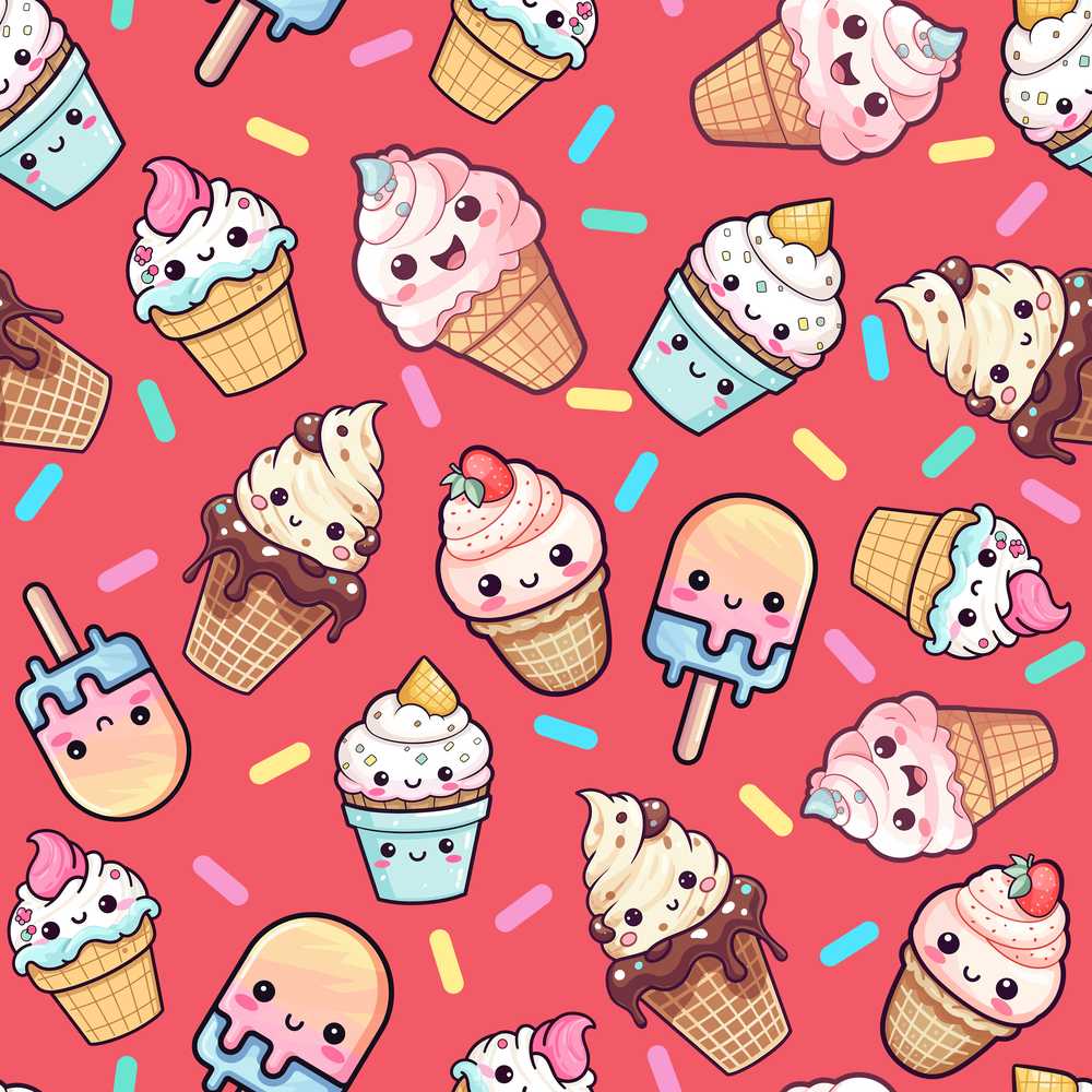 Kawaii Ice Cream Cone Popsicle Sweet Dessert Coral Red