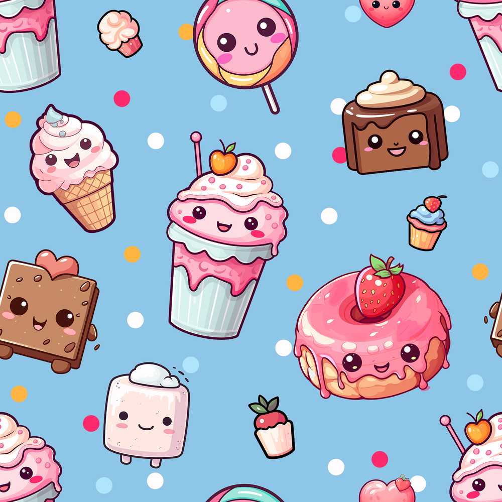 Cute Kawaii Dessert Cake Cupcake Donut Candy Sweet Treat Blue