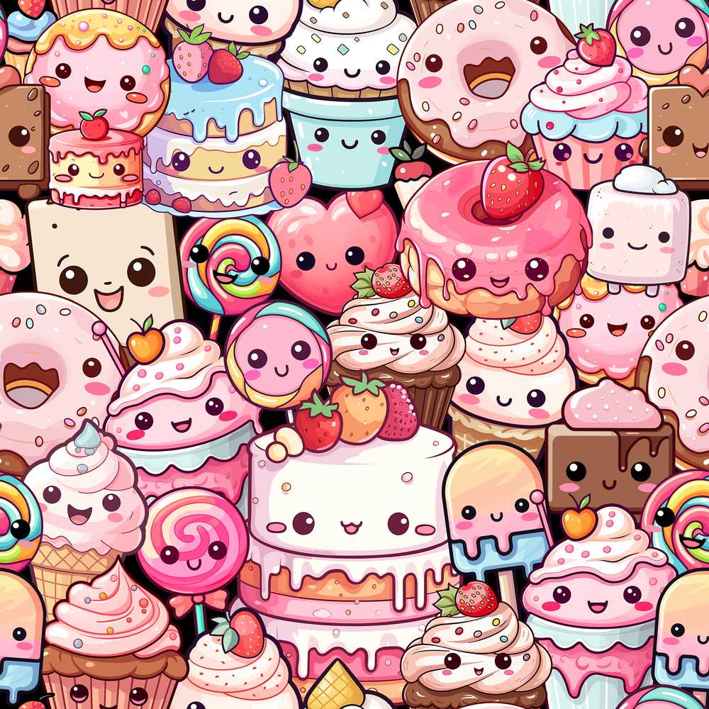 Cute Kawaii Dessert Cake Cupcake Donut Candy Sweet Treat Collage