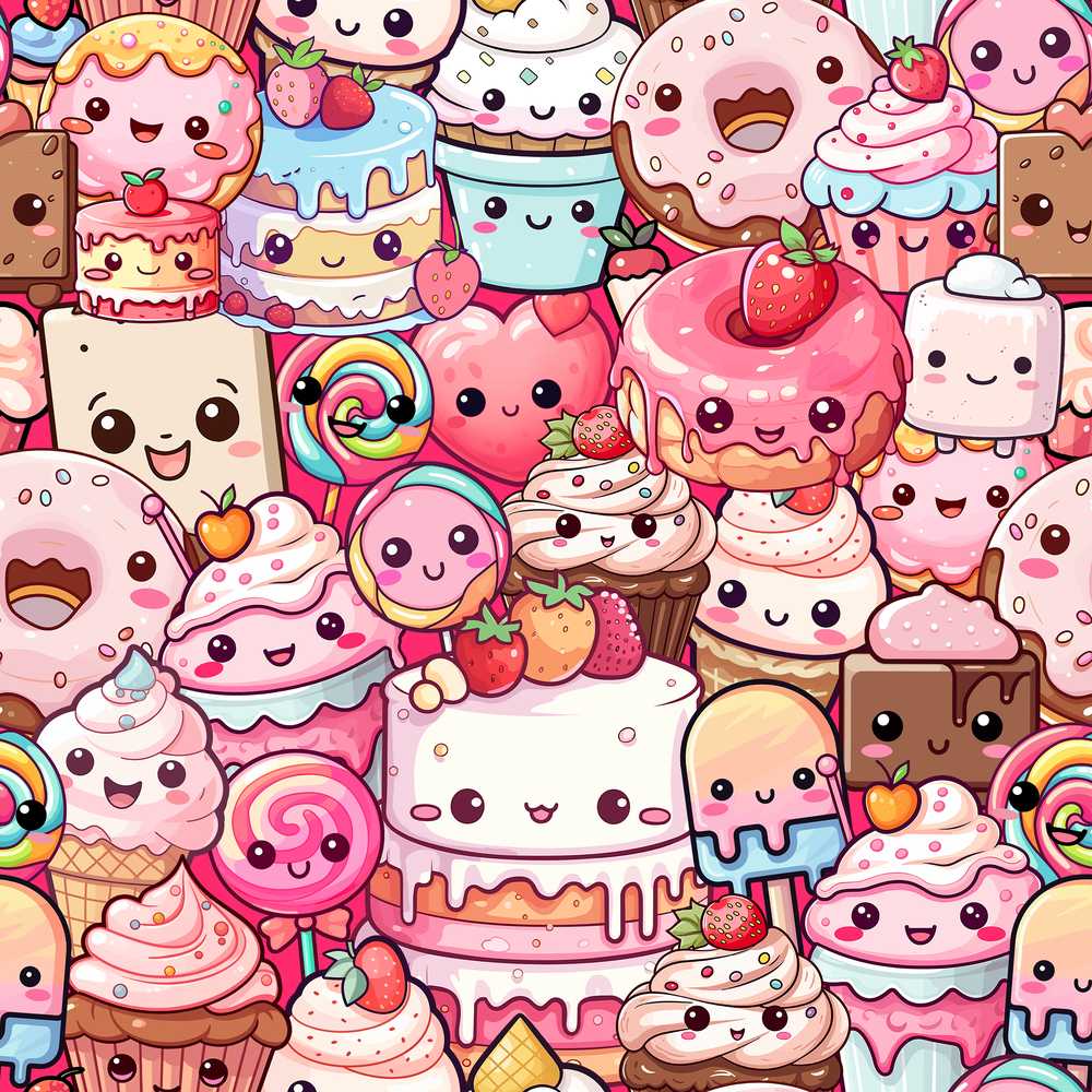 Cute Kawaii Dessert Cake Cupcake Donut Candy Sweet Treat Collage