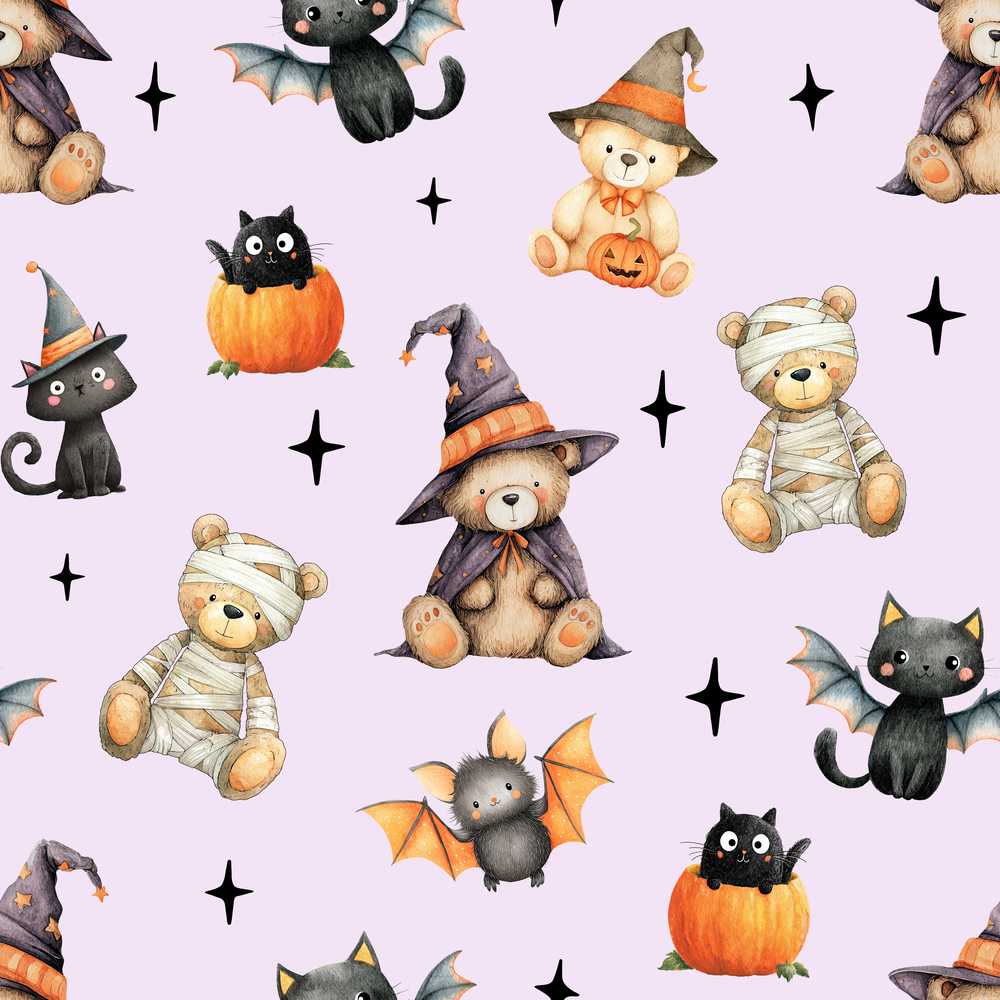 Halloween Teddy Bear Witch Cat Bat Pumpkin Soft Lilac