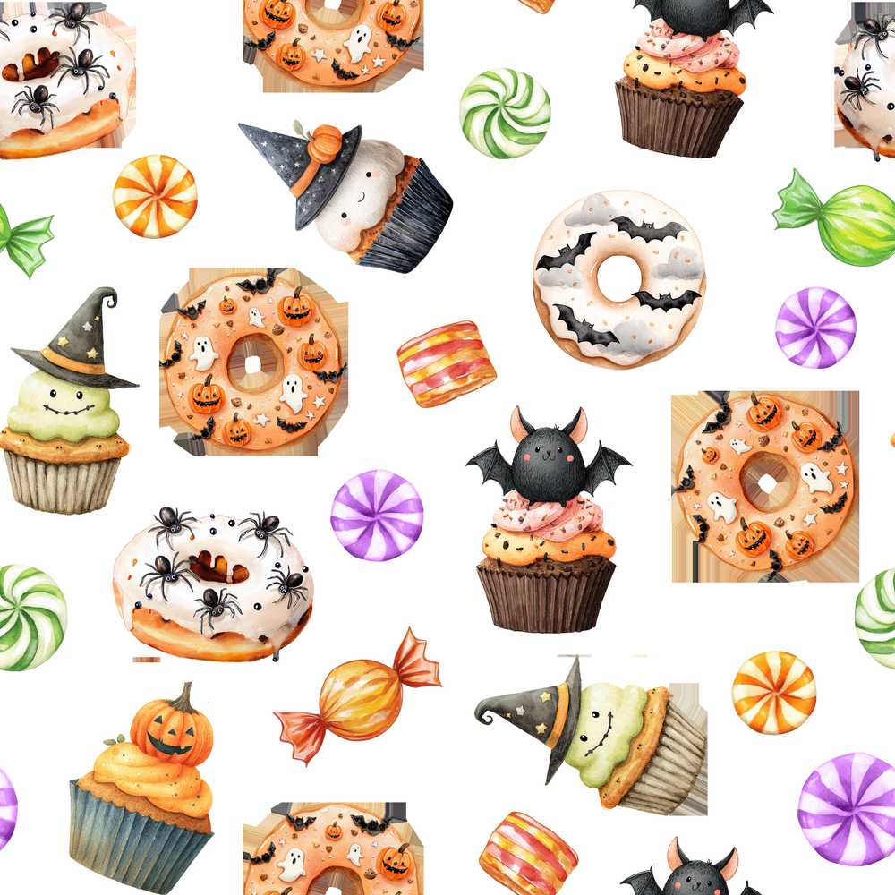 Halloween Donuts Cupcakes Candy Bat Ghost White Spooky