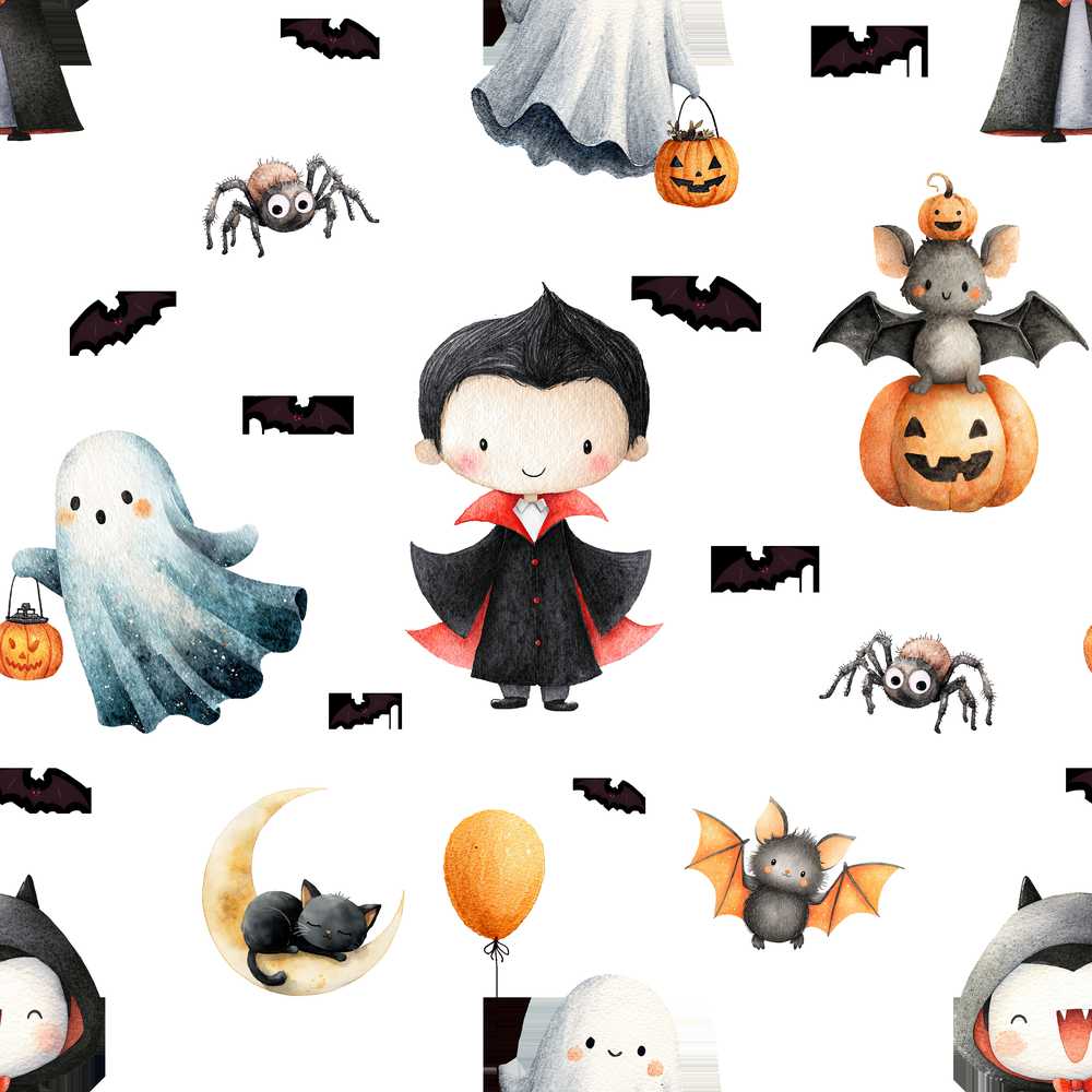 Halloween Witch Girl Cat Moon Stars Pumpkin White