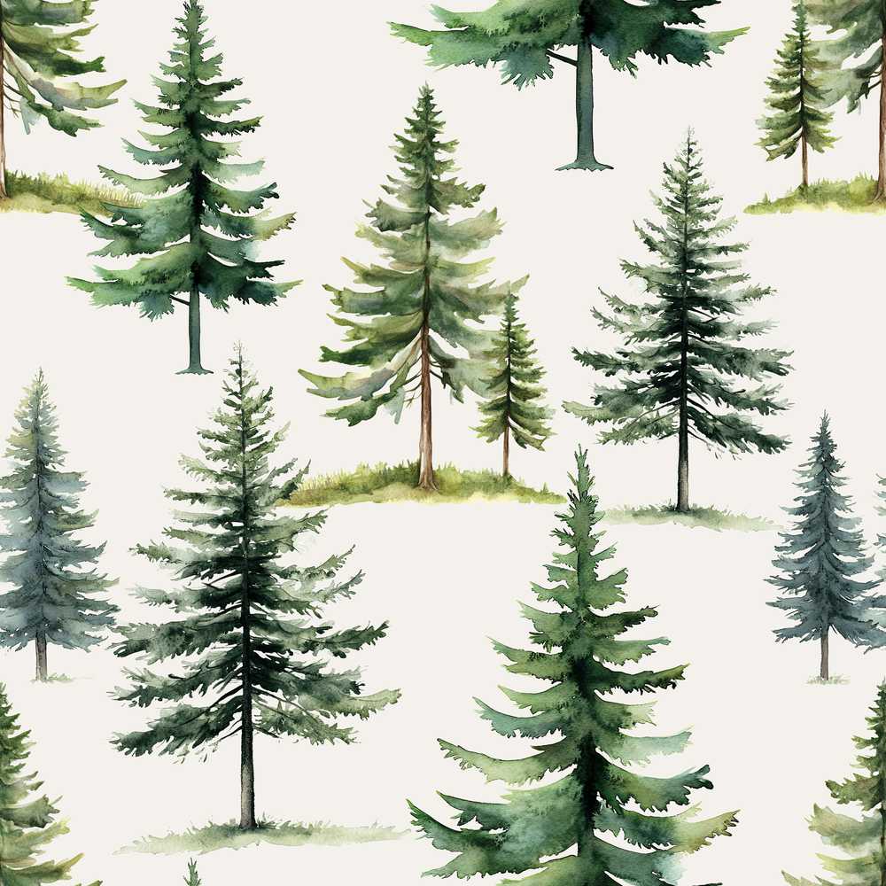 Watercolor Pine Tree Forest Neutral Background Decorative Repeat