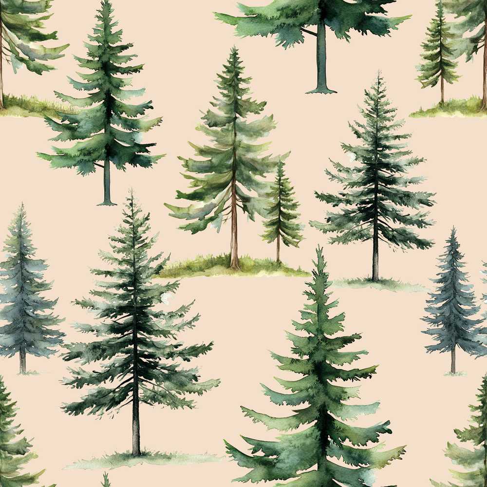 Watercolor Pine Tree Forest Warm Background Decorative Repeat