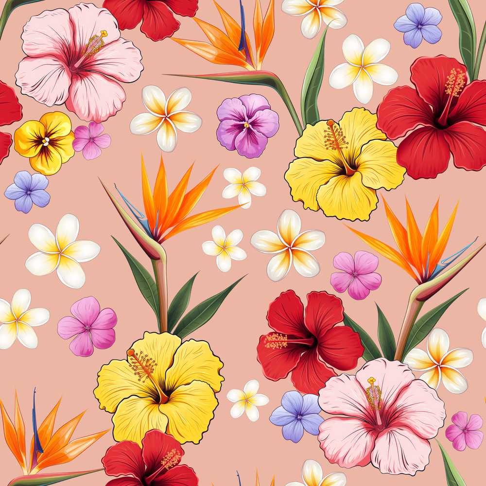 Tropical Hibiscus Bird of Paradise Floral Warm Beige Wildflower