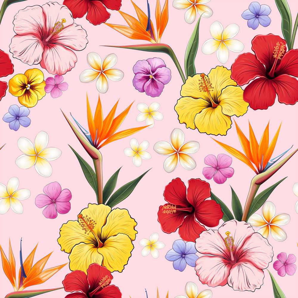 Tropical Hibiscus Bird of Paradise Floral Blush Pink Wildflower