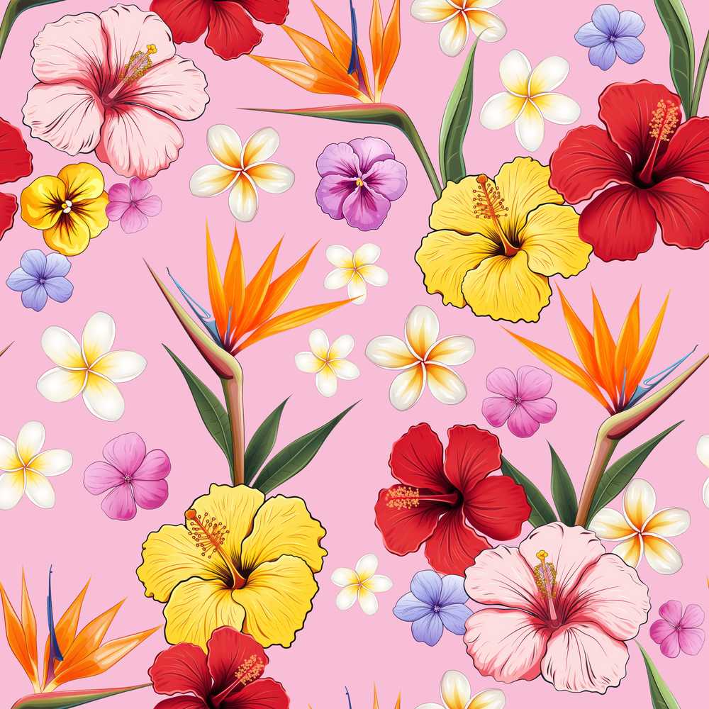 Tropical Hibiscus Bird of Paradise Floral Light Pink Wildflower
