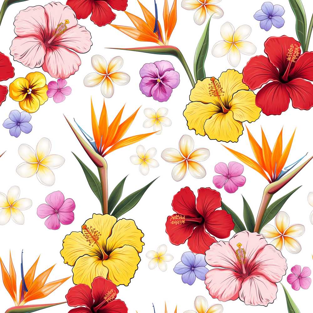 Tropical Hibiscus Bird of Paradise Floral Clean White Wildflower