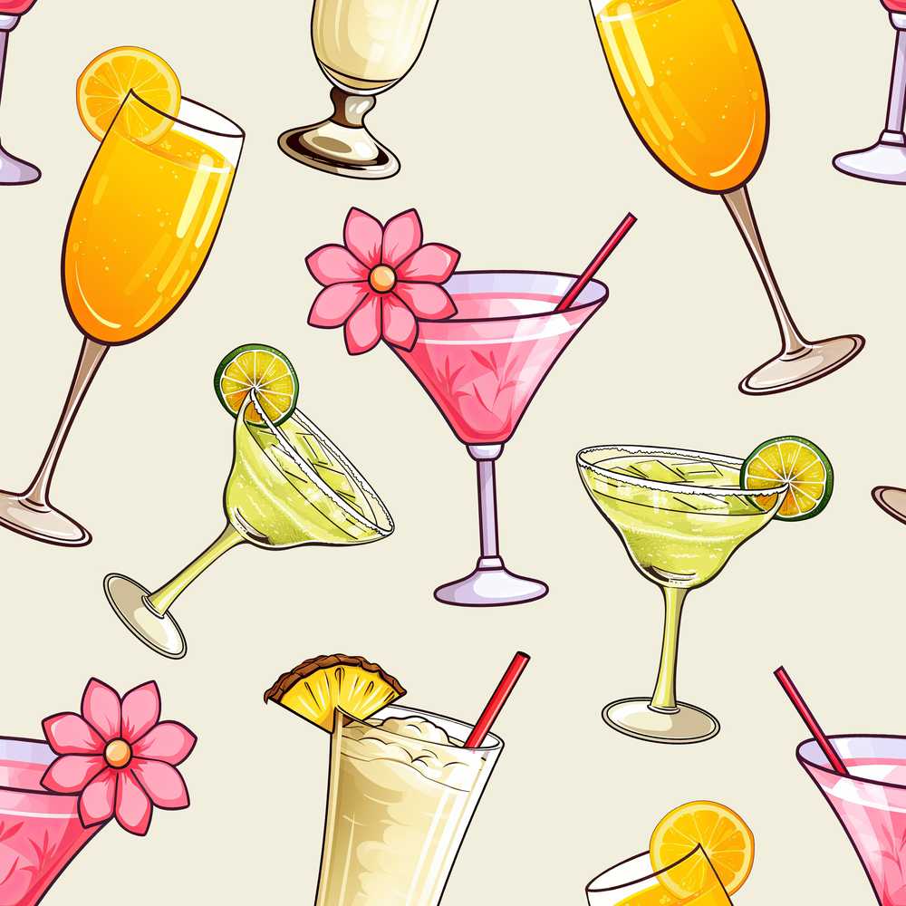 Tropical Cocktail Drinks Light Background Decorative Repeat Pattern