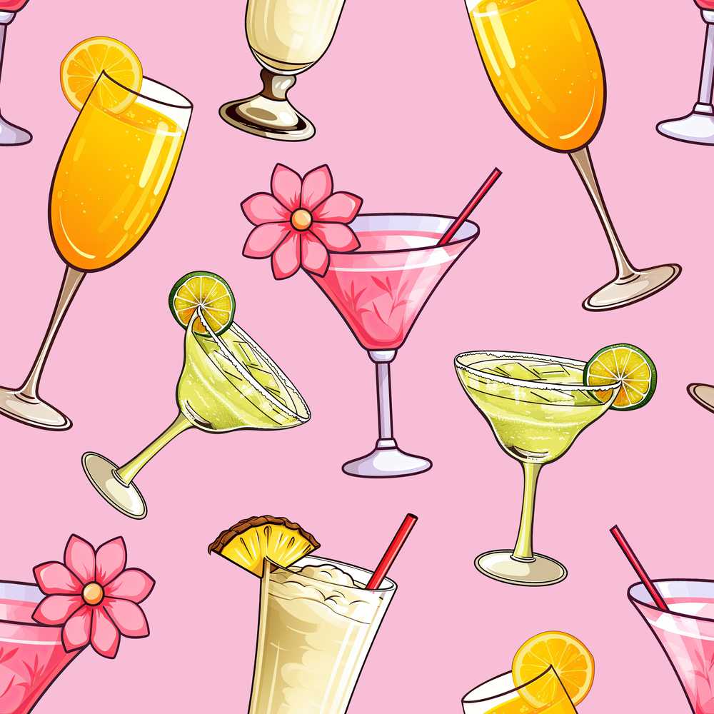 Tropical Cocktail Drinks Blush Pink Background Decorative Repeat
