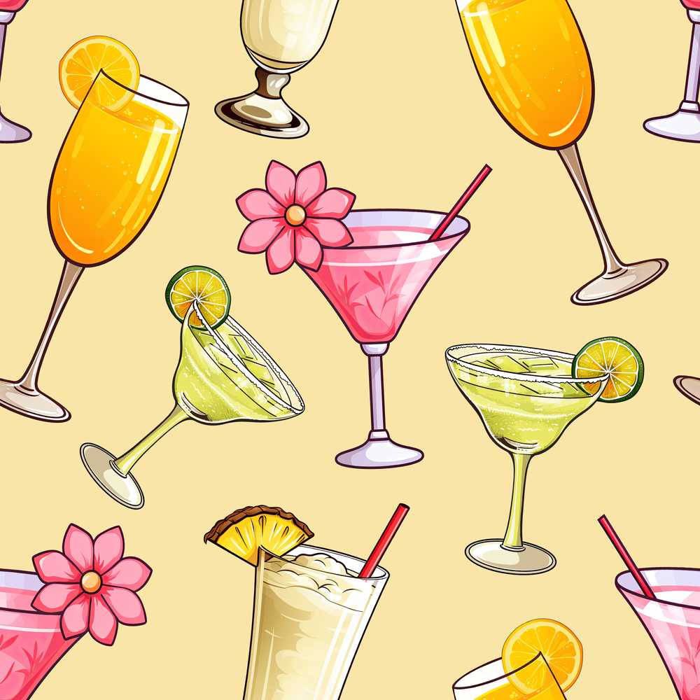 Tropical Cocktail Drinks Warm Beige Background Decorative Repeat