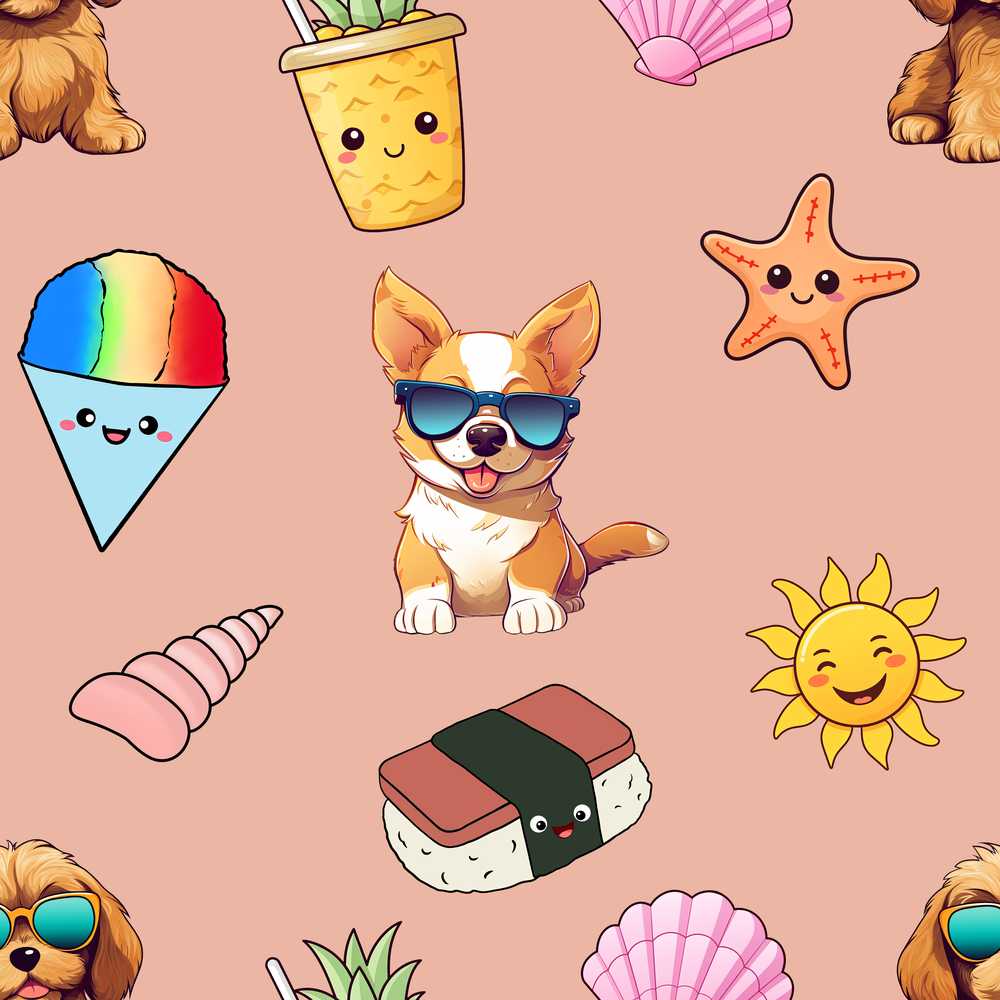 Cute Summer Chihuahua Dog Sunglasses Kawaii Beach Illustration