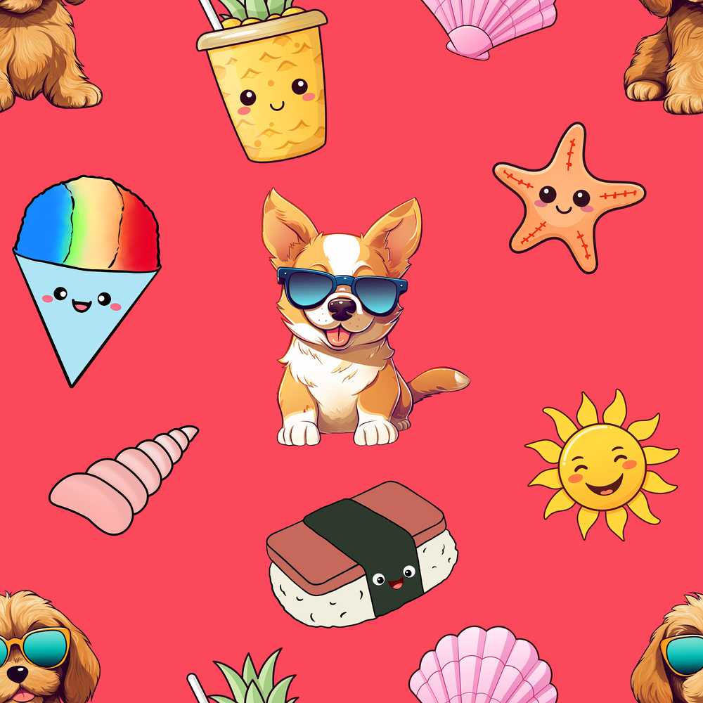 Summer Chihuahua Dog Sunglasses Kawaii Beach Red Illustration