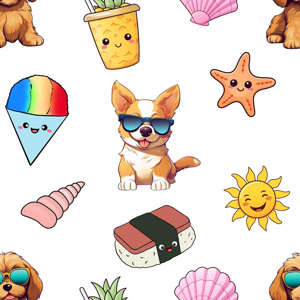 Summer Chihuahua Dog Sunglasses Kawaii Beach Grey Illustration
