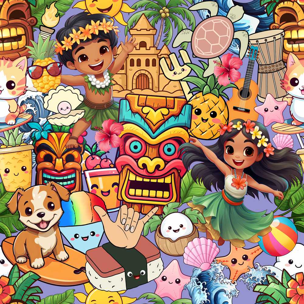 Cute Hawaiian Kids Tiki Mask Pineapple Decorative Repeat