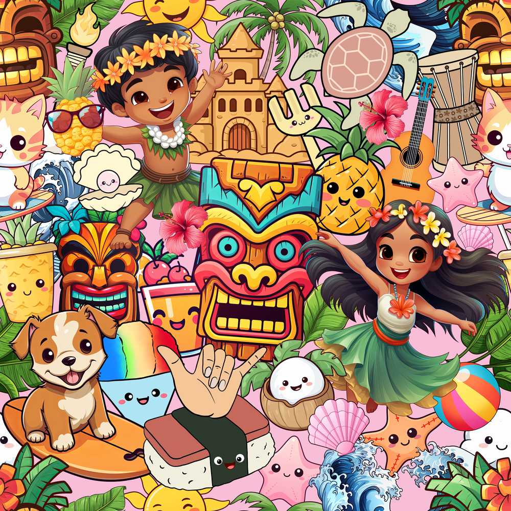 Hawaiian Kids Tiki Mask Pineapple Beach Fun Pink