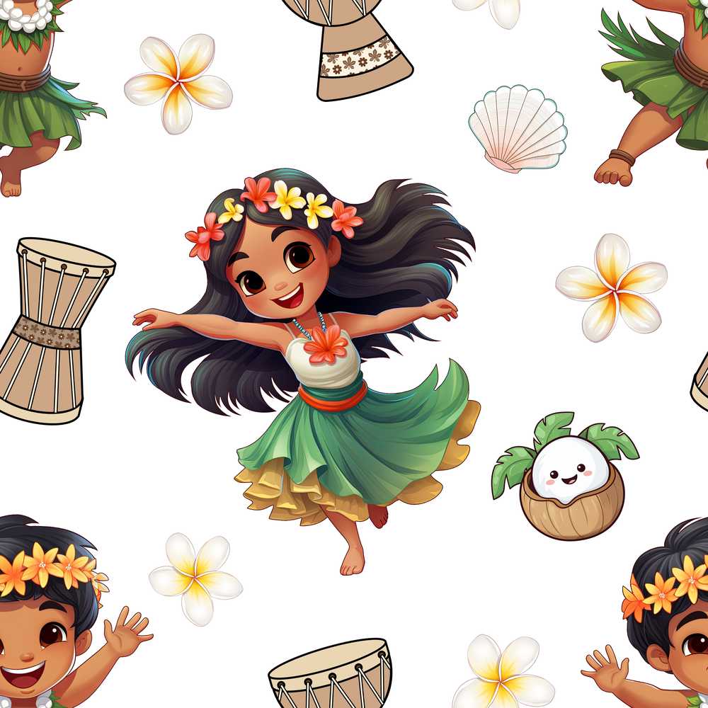 Cute Hawaiian Girl Hula Dance Coconut Shell Grey Background