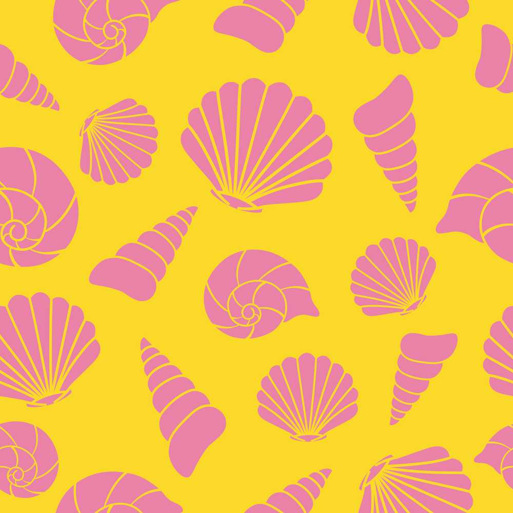 Minimal Seashell Pattern Yellow Pink Contrast Background Coastal