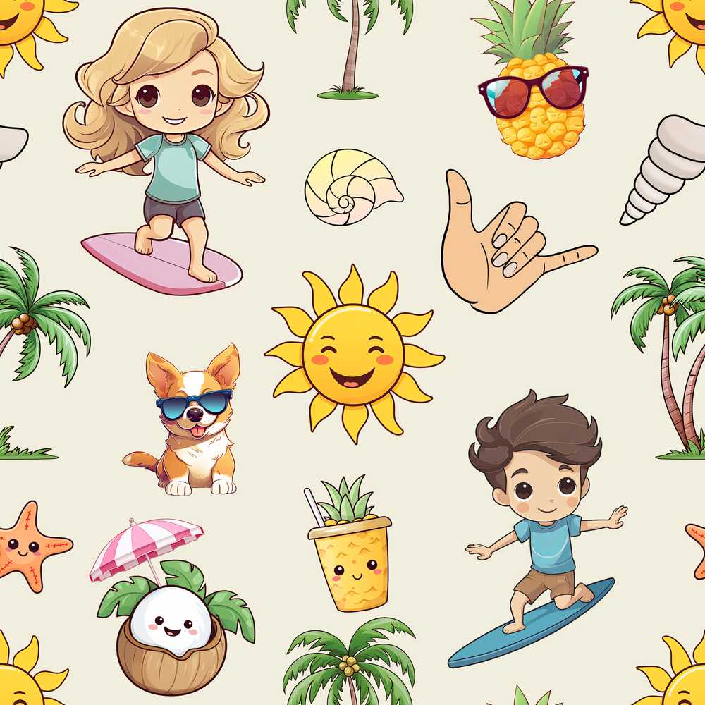 Cute Summer Beach Cartoon Kids Surf Pineapple Dog