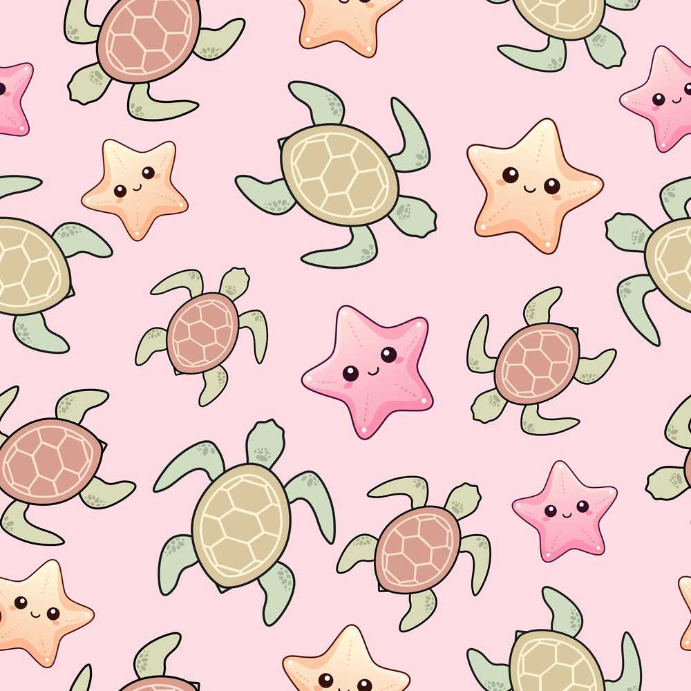 Cute Sea Turtle and Starfish Soft Pink Ocean