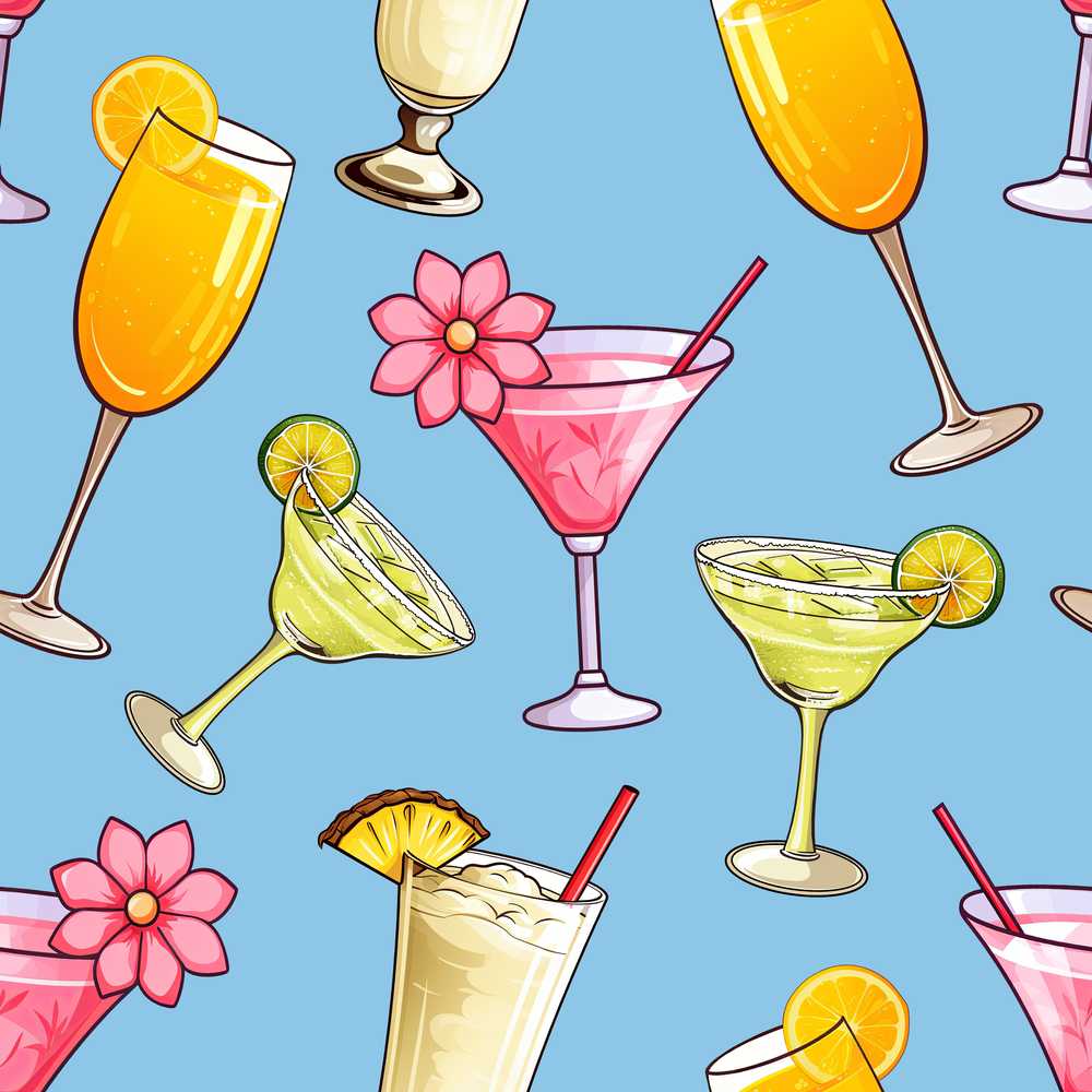 Colorful Cocktail Drinks Blue Background Summer Party Decorative