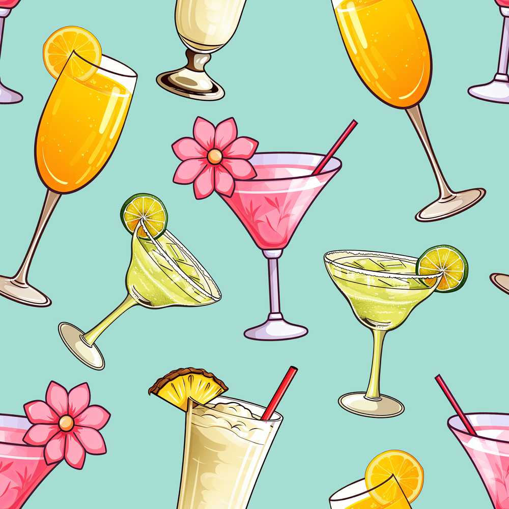 Colorful Cocktail Drinks Mint Background Summer Party Decorative