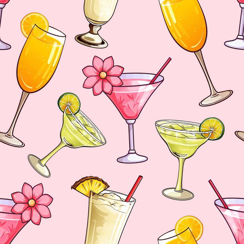 Colorful Cocktail Drinks Summer Party Decorative Repeat Pattern