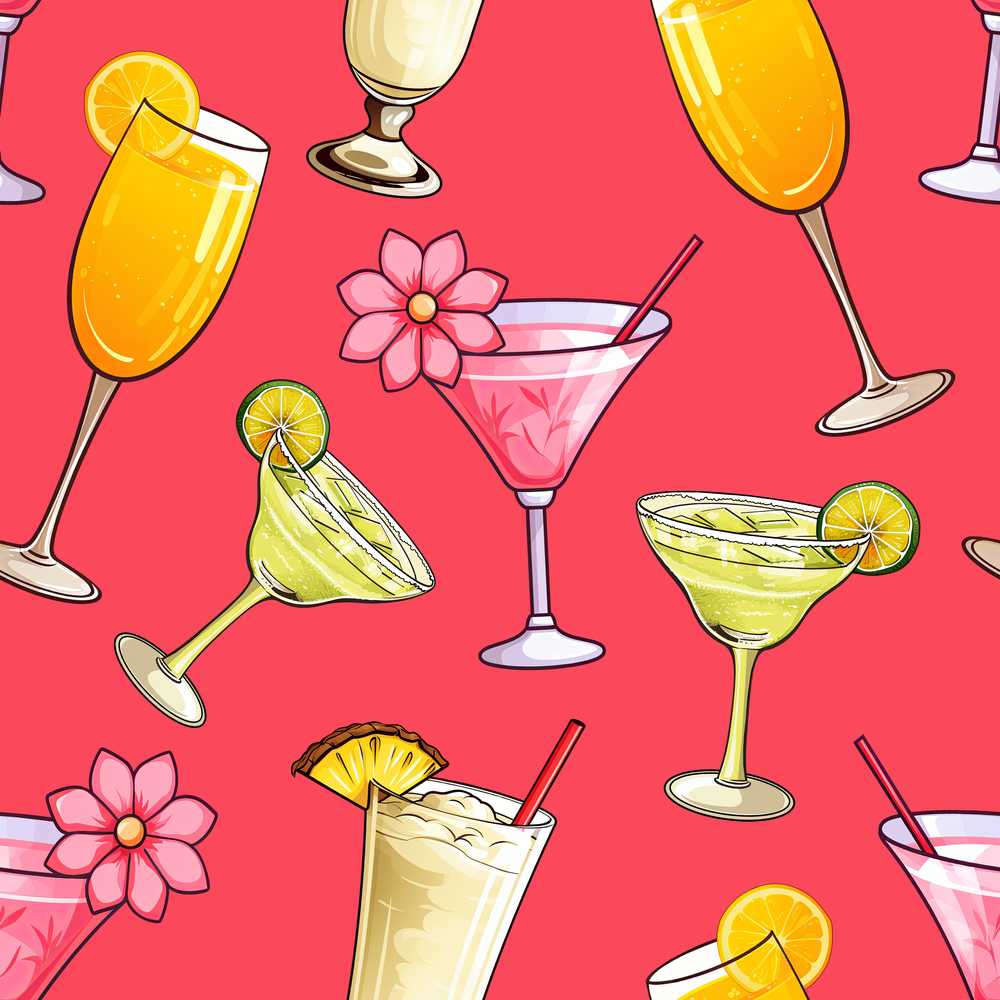 Colorful Cocktail Drinks Red Background Summer Party Decorative