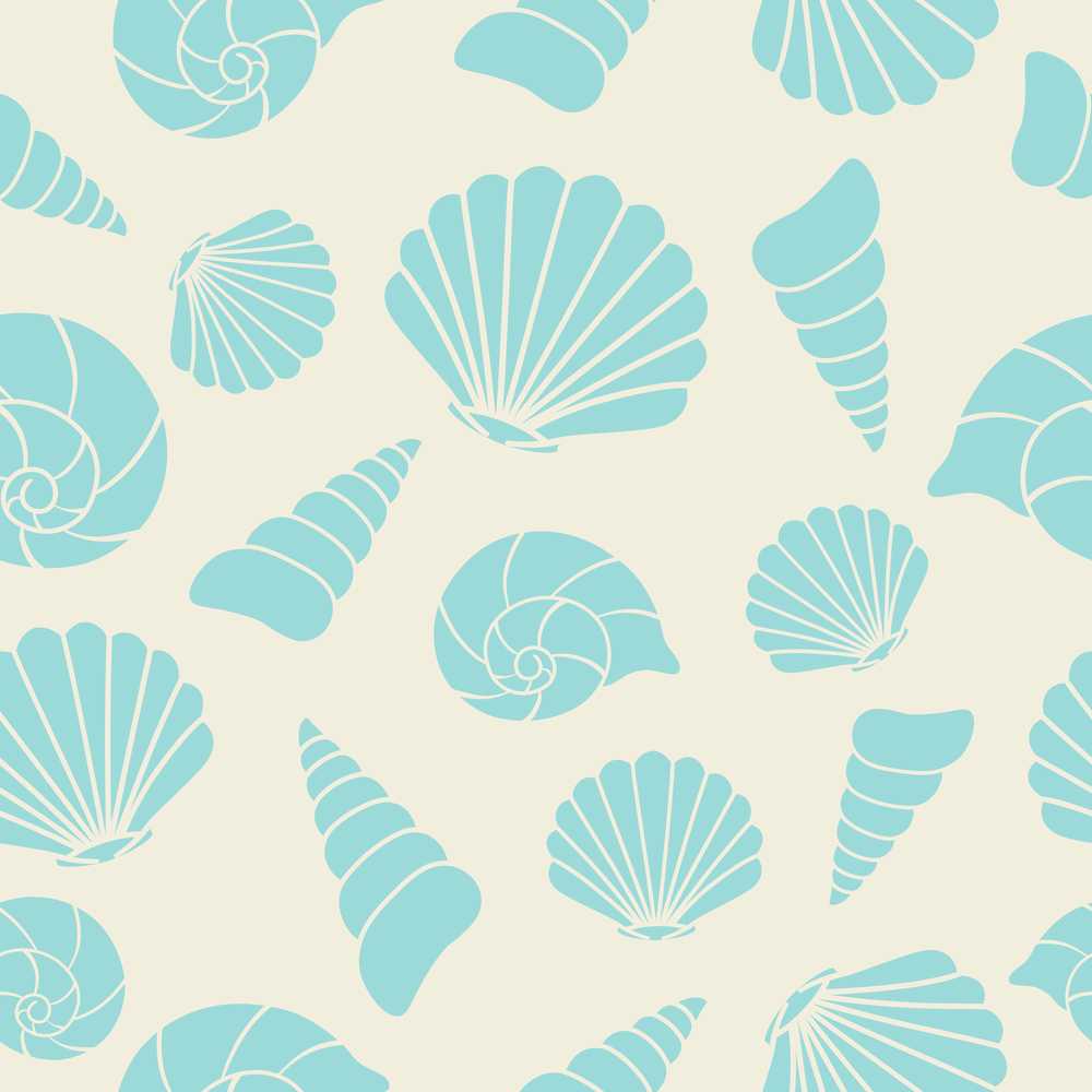 Cute Sea Shells Blue Beige Minimal Coastal Illustration